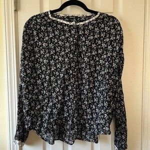 Madewell Cotton Black and White Floral Button Up Shirt | Size: L